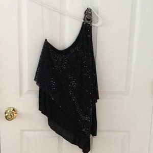 Sexy, one shoulder, layered, asymmetrical blouse.